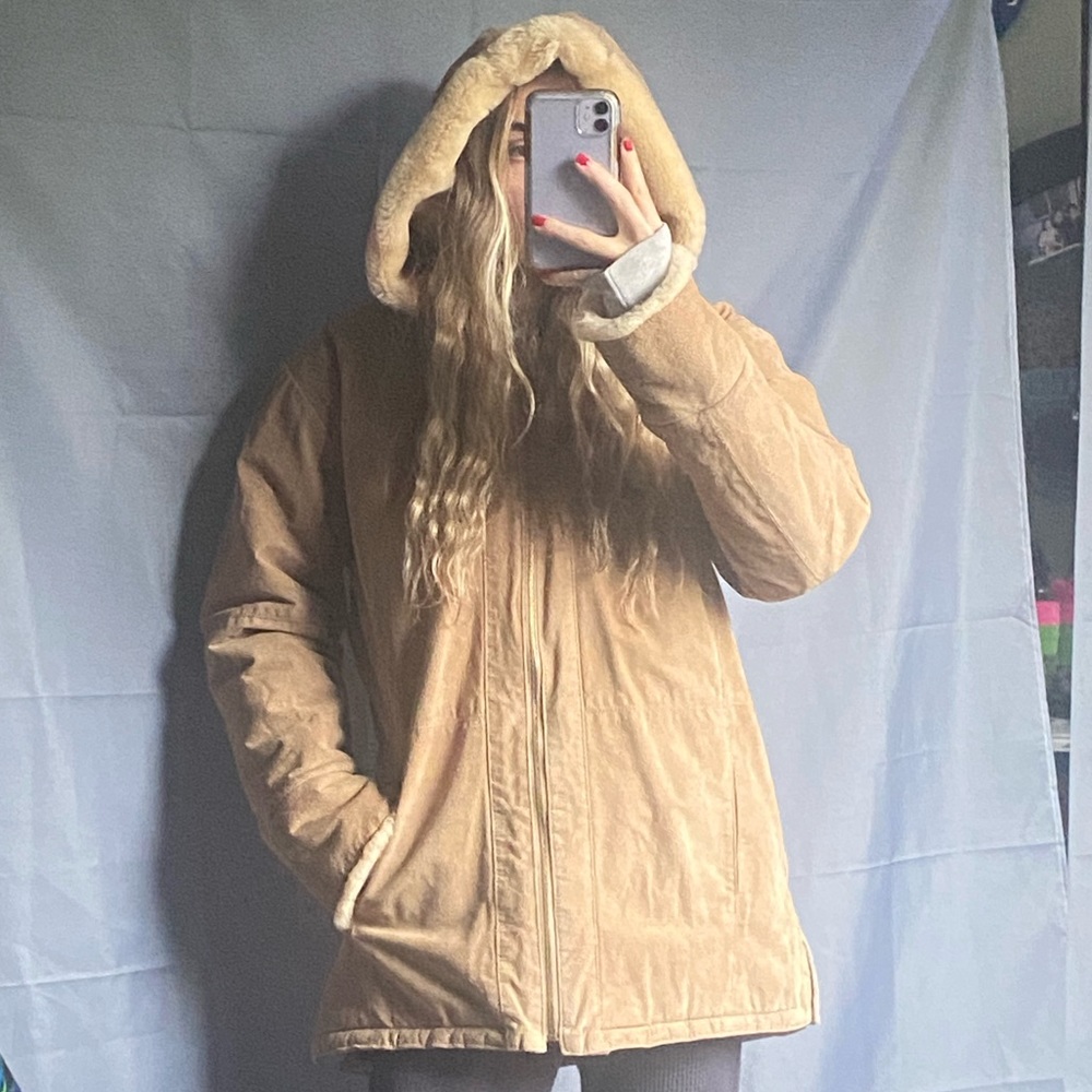Beautiful St John’s Bay Pennylane Suede Large Tan 100% Leather Warm Winter Coat